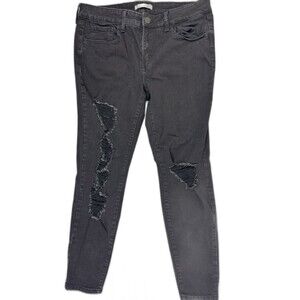 Sol Size 13 31 Womens Jeans Black Stretch Distressed Skinny Mid Rise